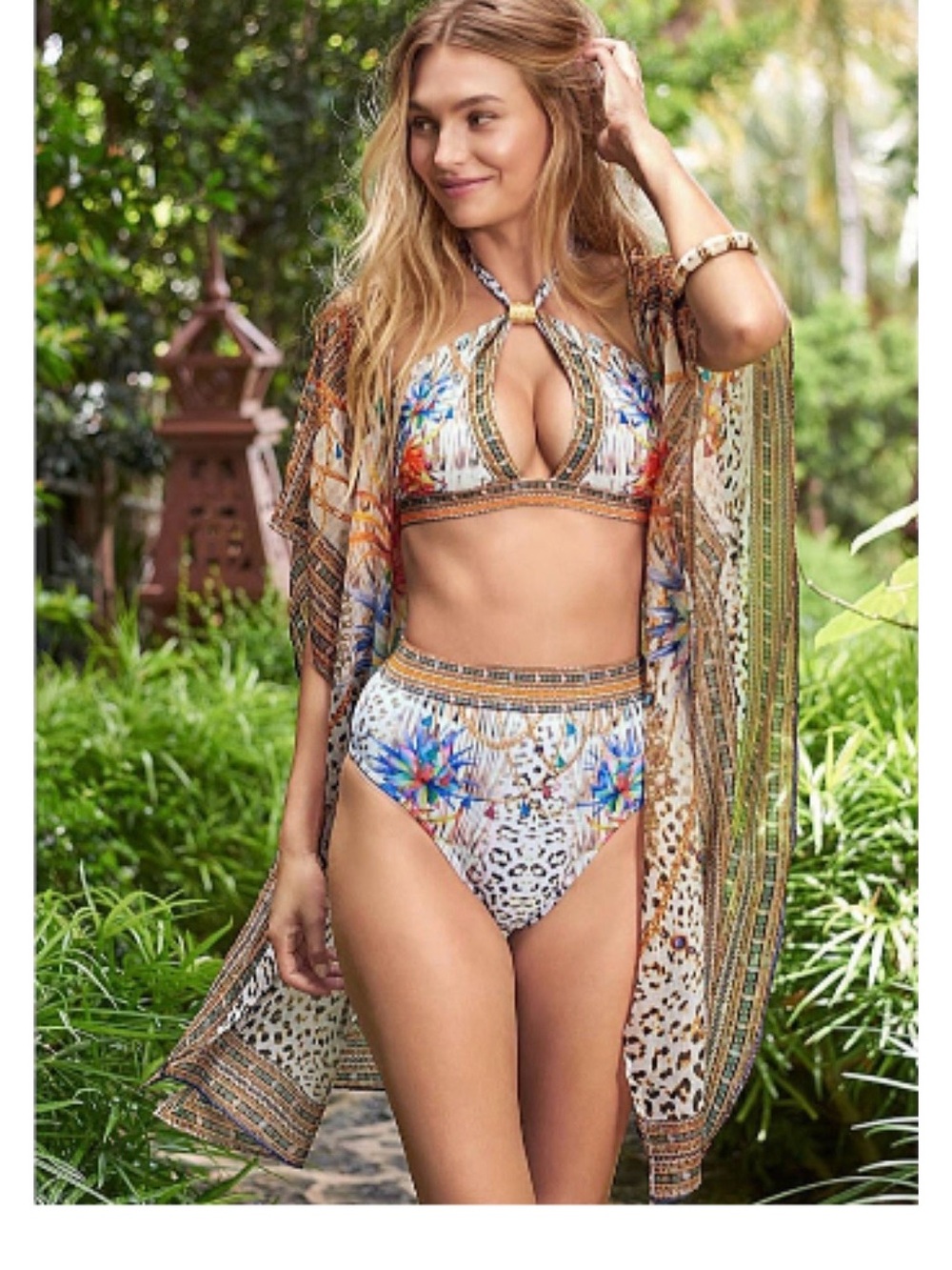 VENUS vibrant flower & leopard print bikinis (size 6) with cover up (size S/M)